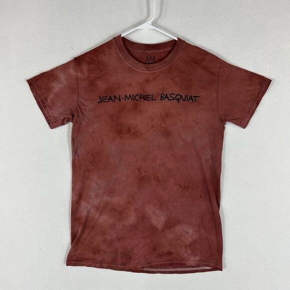 Jean-Michel-Basquiat Graphic Tshirt Mens Small Brown Tie-Dye Casual Dinosaur Tee - Picture 1 of 8